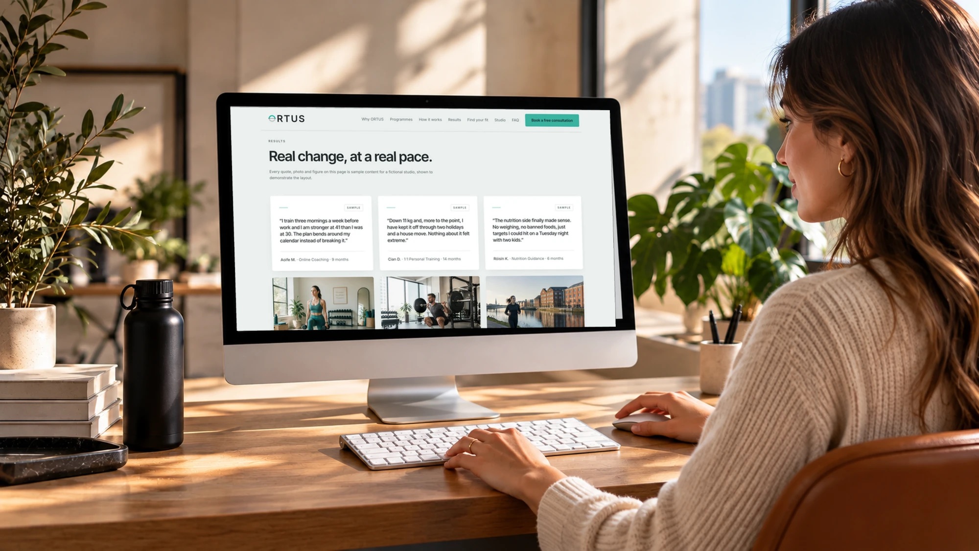 A client reading ORTUS results on an iMac at home